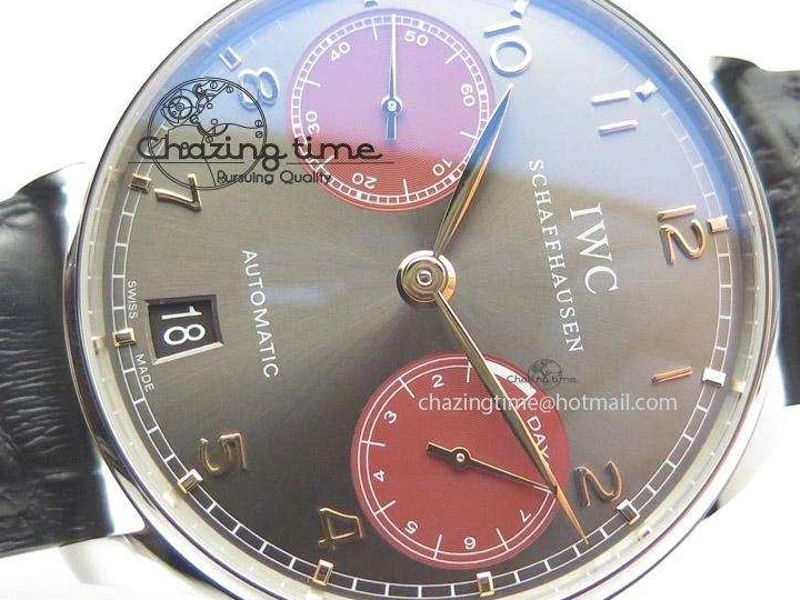 MIROTIME 0416 Breathable Portuguese Real PR IW500127 ZF 1:1 Best Edition Gray Red Dial On Black Leather Strap A 7332